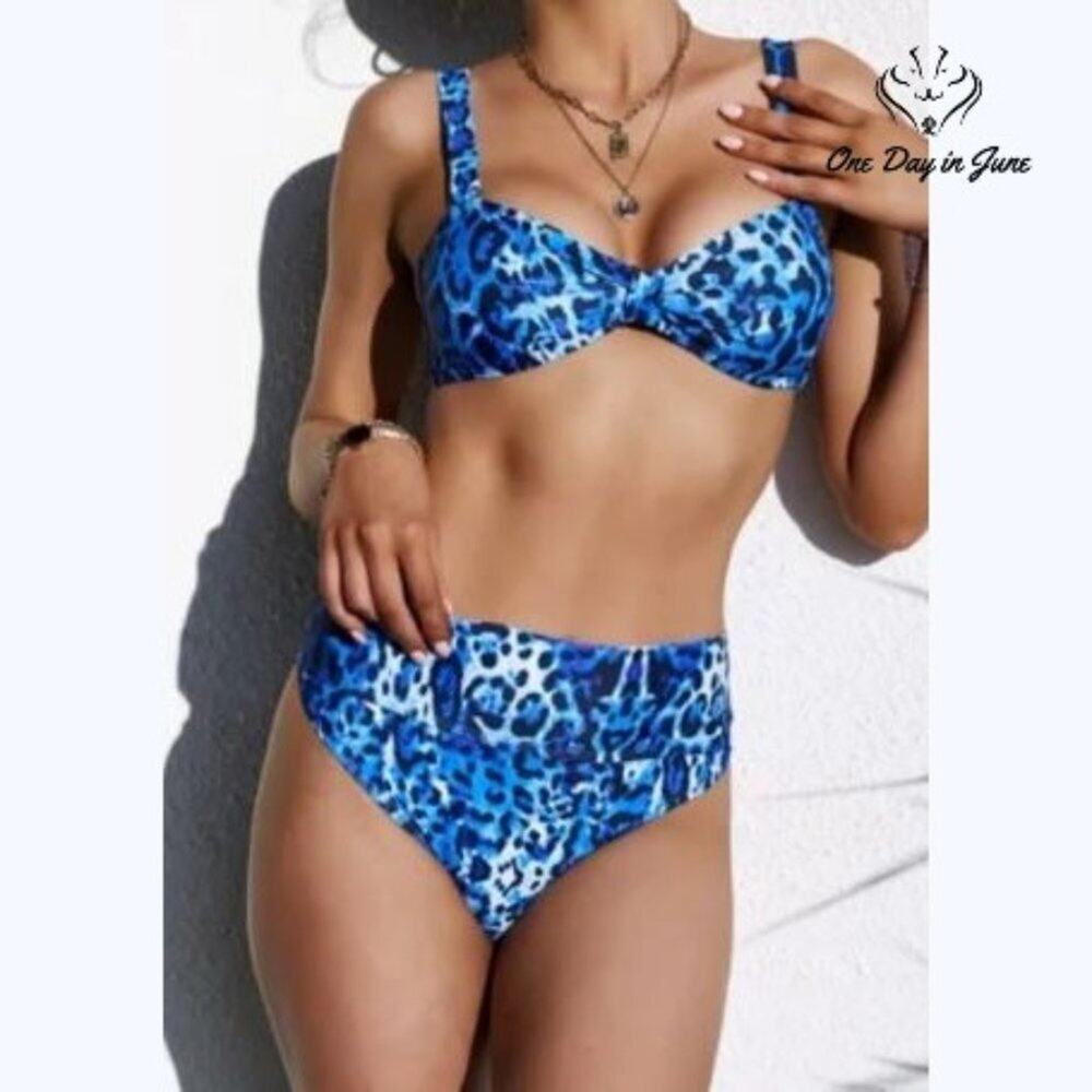 ODIJ Blue Leopard High Waist Bikini Size S
